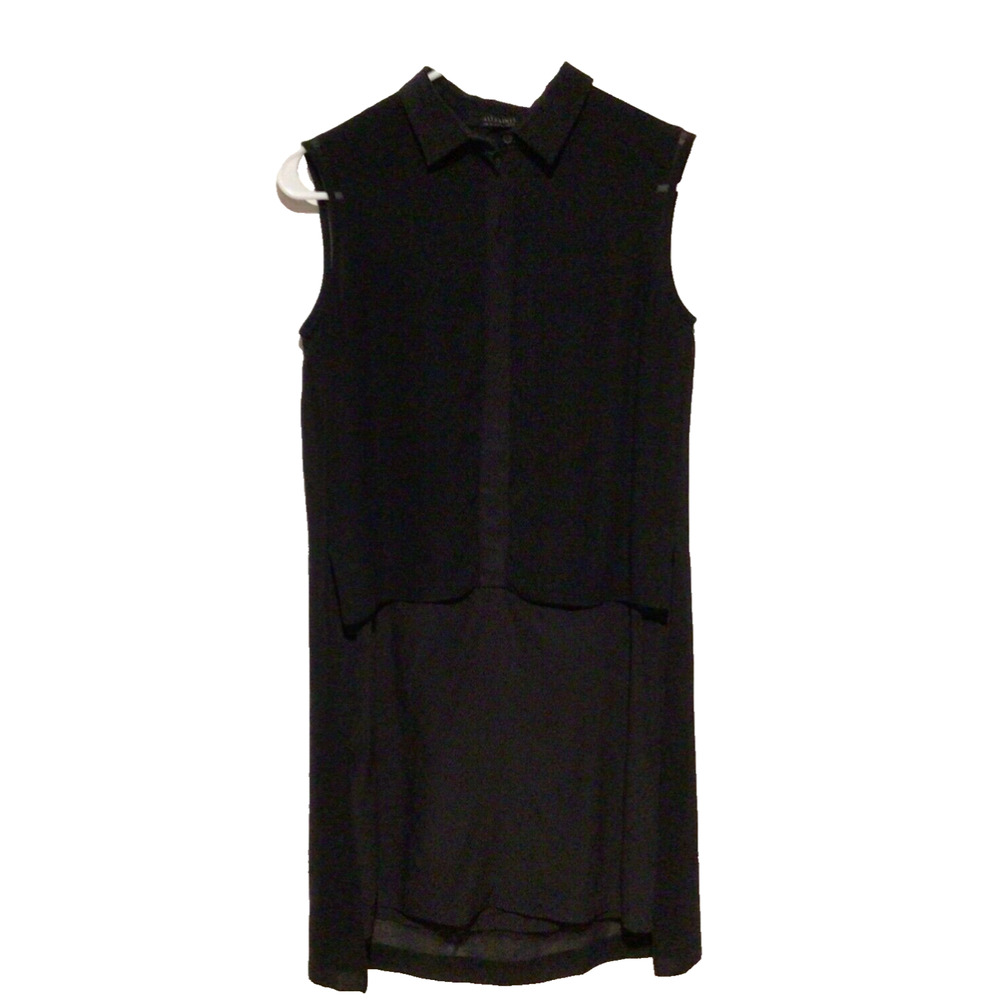 All Saints Black Silk Chiffon Sleeveless Knee Length Dress Women’s Size 2